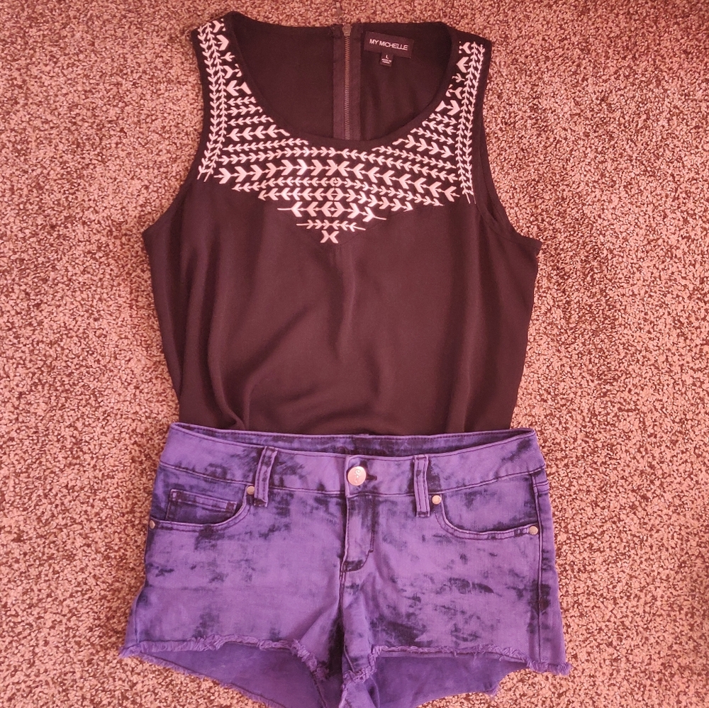 Purple Tie-Dye Style Denim Shorts